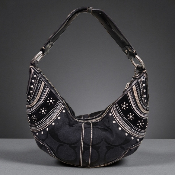 Coach Mia 2006 RARE & Vintage Black & Silver Hobo Set - Picture 3 of 13